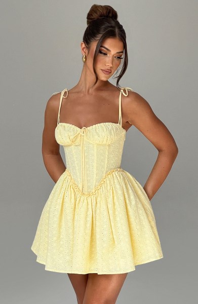 Phoebe Mini Dress - Lemon - Image 4